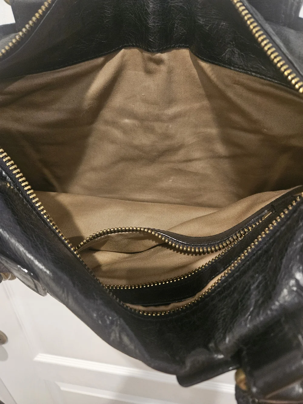 Classic Black Leather Satchel with Gold Hardware